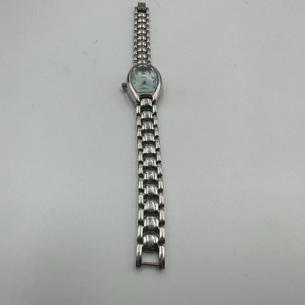 3/$30 L.A. Express Watch Women Silver Tone Blue Mother Of Pearl Dial 6.5" - Picture 6 of 14